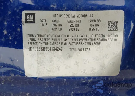 2014 Chevrolet Sonic Ltz Auto from USA, damaged, VIN 1G1JE6SB0E4134247